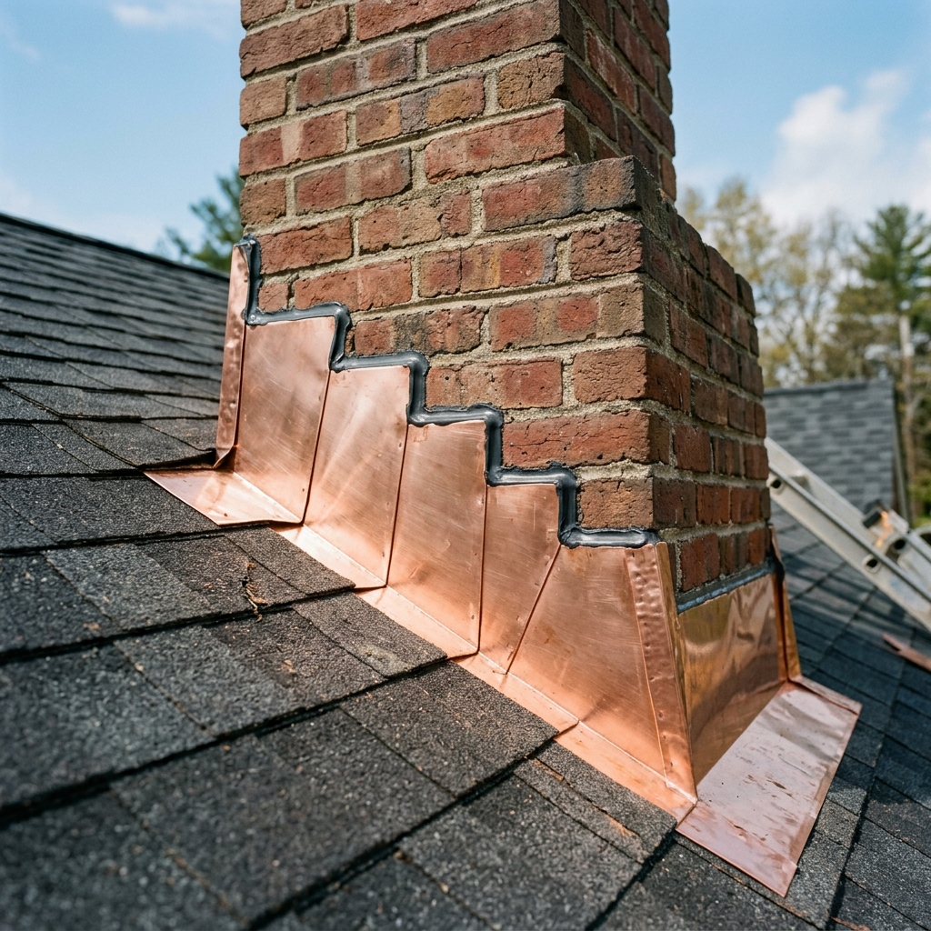 Detailed roof flashing repair close-up